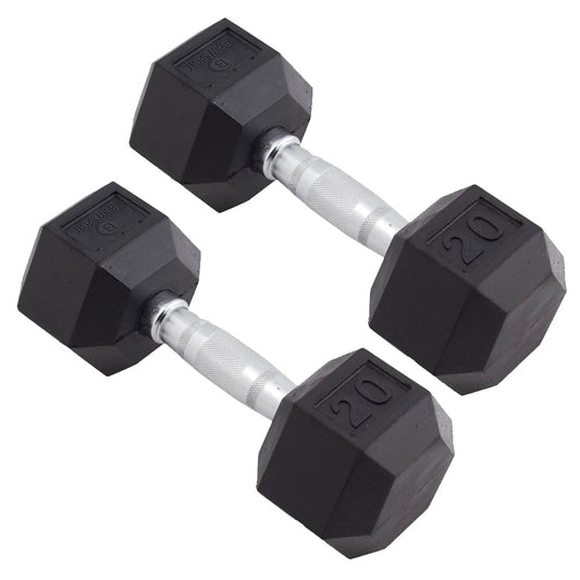 Body Sport Rubber Encased Hex Dumbbell Weight, 20 lb. (Pair) - Chrome, Anti-Slip Grip for Strength Training - Home Gym & Fitness Equipment