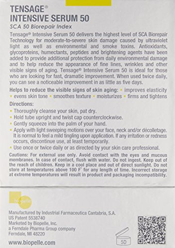 Biopelle Tensage Growth Factor Intensive Face Serum 50, Snail Mucin Serum for Face & Neck with SCA 50 Biorepair Index, Hyaluronic Acid, Peptides, and Antioxidants, 10 Count