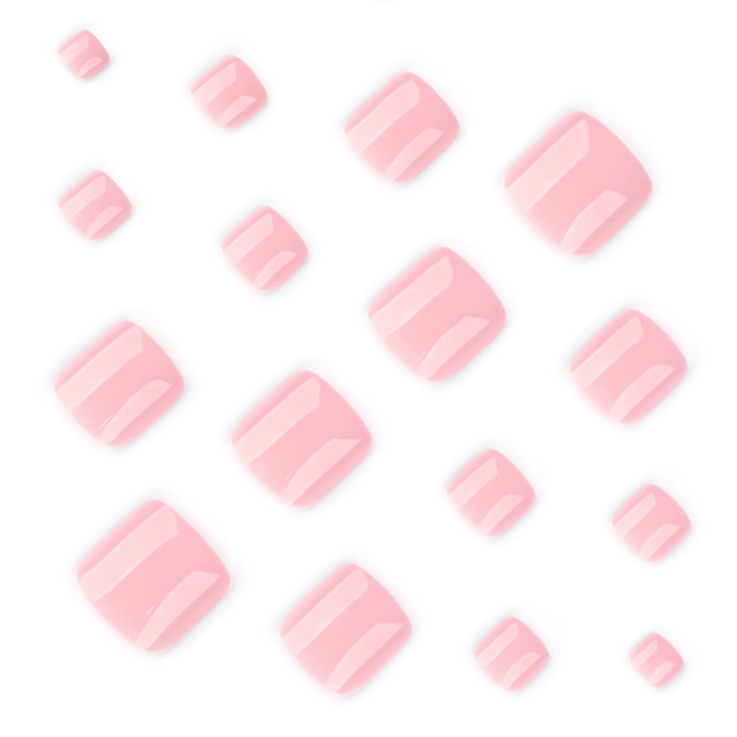 Pink Press on Toenails Short Square Glossy Fake Toe Nails Acrylic Toe Nail Press ons Nude Pink Press on Toes Summer False Toenails Artificial Glue on Toe Nails for Women 24Pcs