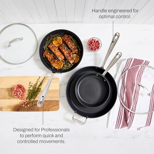 All-Clad HA1 Hard Anodized Nonstick Fry Pan Set – 5-Piece Cookware, 8", 10", 12" Skillets with Lid, Induction Compatible, Oven Safe to 500°F, Lid Safe to 350°F, Black