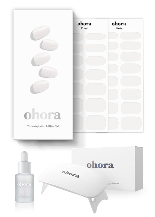ohora Bundle Set (N Clean White Starter Kit) - White Solid Gel Nail Strips with UV/LED Lamp and Mini Remover, Salon-Quality, Long Lasting, Easy to Apply, Remove, Prep Pads, Nail File, Wooden Stick