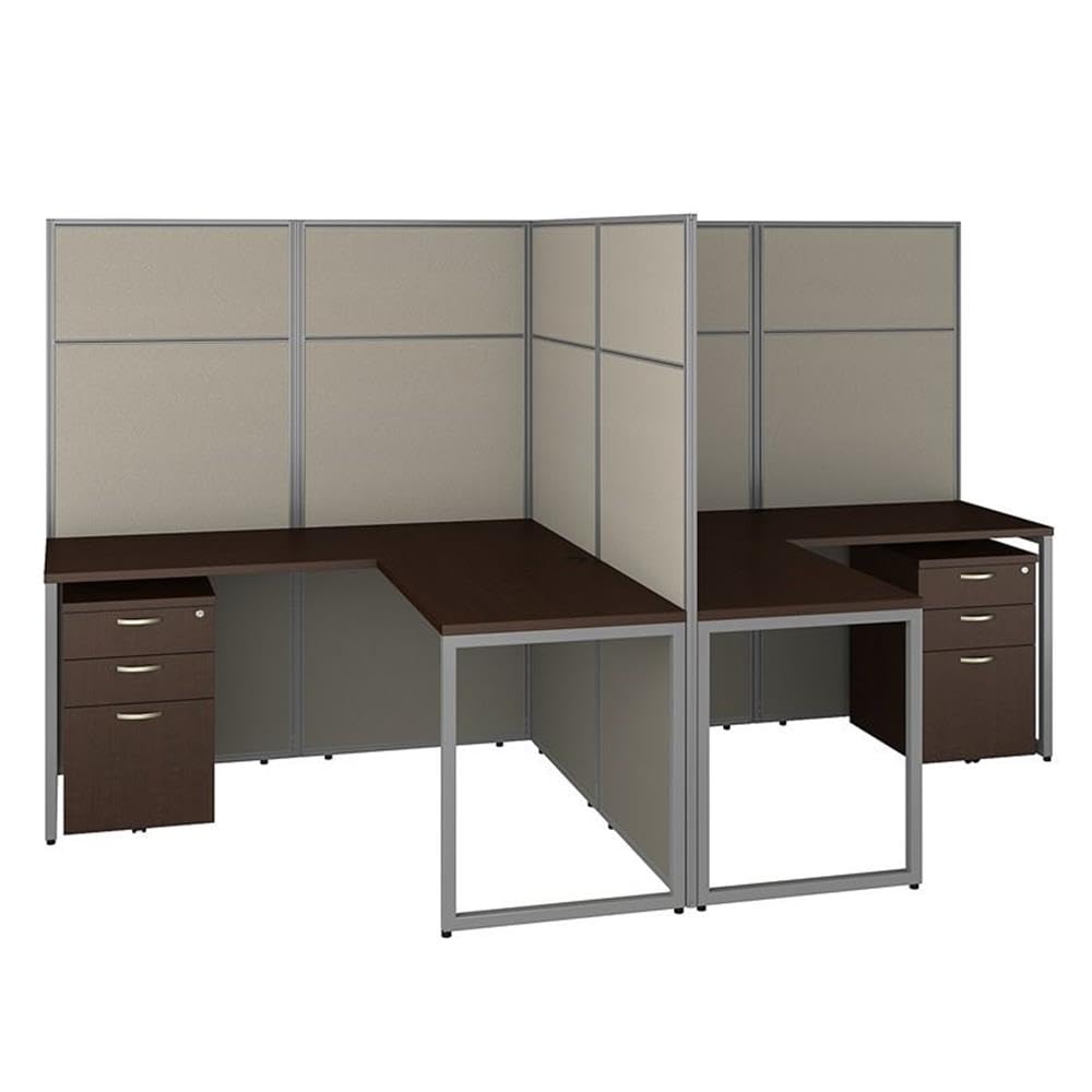 Bush Business Furniture Easy Office 60W 2 Person L Shaped Cubicle Desk with Drawers and 66H Panels in Mocha Cherry