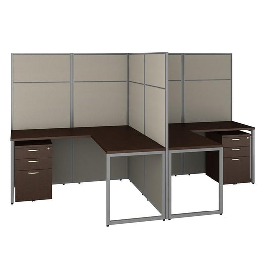 Bush Business Furniture Easy Office 60W 2 Person L Shaped Cubicle Desk with Drawers and 66H Panels in Mocha Cherry