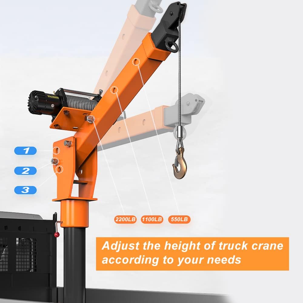 GRIPWAY 2200lb Industrial Folding Hoist Truck - 110V Electric Jib Crane with 1320lb Pull Force, Painted Steel for Warehouse Construction Factory Goods Lifting，Orange