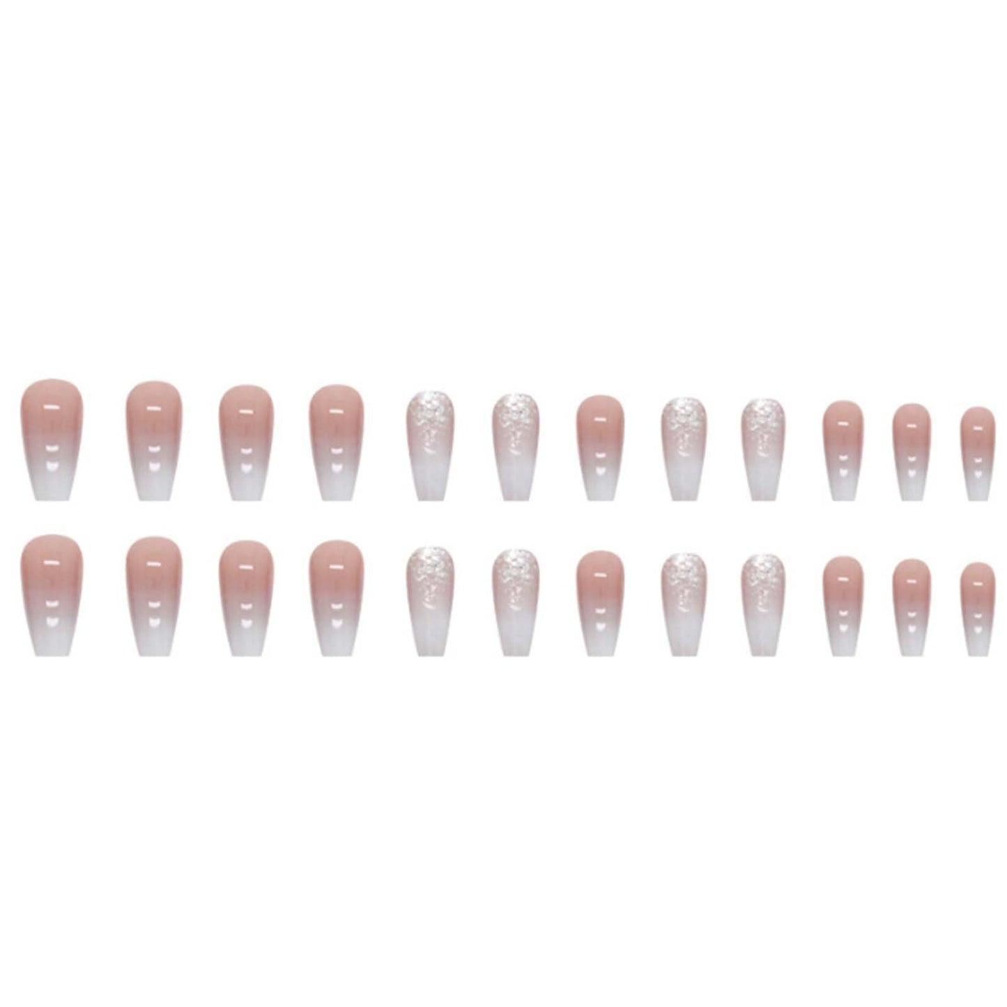 Gifiky Bling Fake Nails Long Coffin Press on Nails Gradient Cute Nails Tips Acrylic Full Cover Ballerina False Nails Nude for Women and Girls 24Pcs