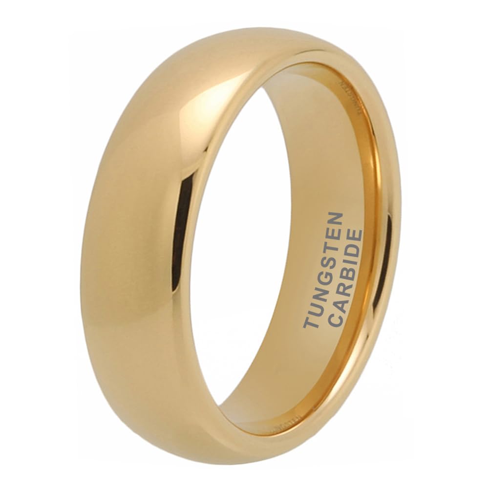 TUTISS 7mm Gold Tungsten Rings for Men Women Engagement Wedding Bands Domed Polished Comfort Fit Size 11