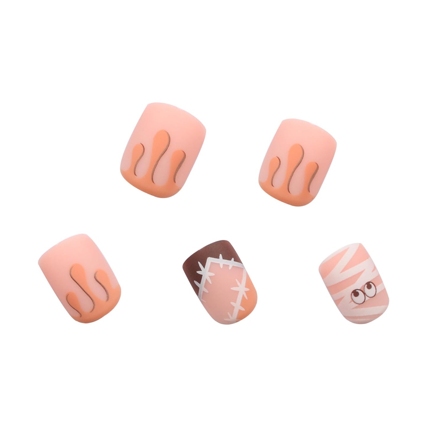 Halloween Press on Nails Square Short Fake Nails with Mummy & Blood Designs Acrylic Nail Press ons Cute Glue on Nails Full Cover Matte Stick on Nail for Women Girls Manicure 24Pcs