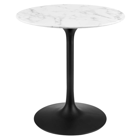 Modway Lippa Mid-Century Modern 28" Round Artificial Marble Dining Table in Black White