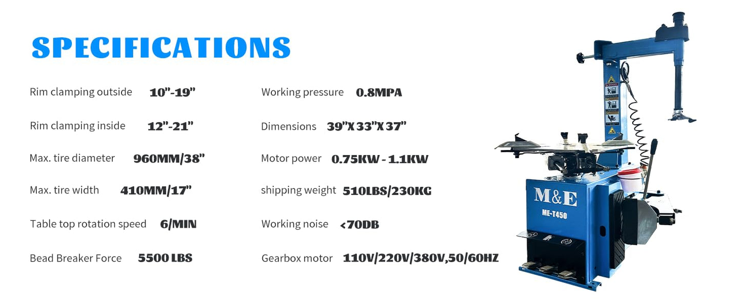 Motool Technology ME-T450 Swing Arm Tire Changer Machine Wheel Changer Tire Changer