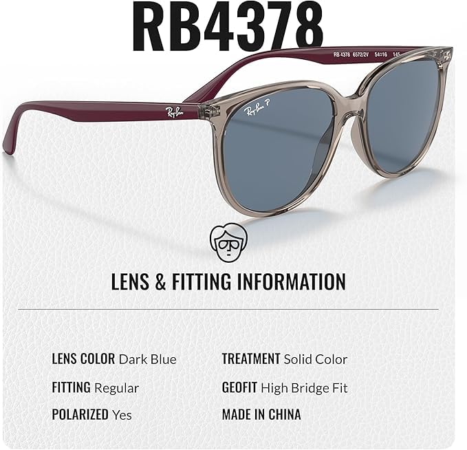 Ray-Ban RB4378 POLARIZED Square Shaped Sunglasses for Men & Women – Includes Official Rayban Eyewear Kit – Ideal Formal & Casual Wear Sunglasses – Dark Blue Lens
