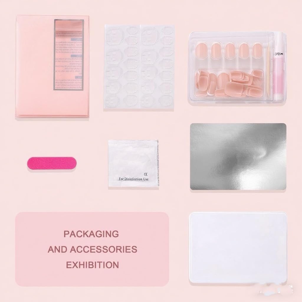 Nude Polka Dot Short Almond Press on Nails, Glitter Dots Gel Fake Nails Kit with Glue, Reusable 32Pcs & 16 Sizes for Women, Parties, Daily Wear