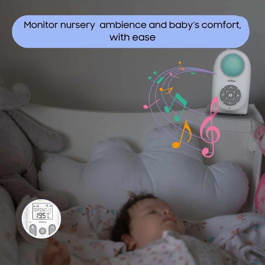 Chillax Baby 360 Digital Audio Monitor | 4-in-1 Baby Monitor with Night Light, Soothing Sound Machine, Room Temperature Sensor & Long-Range DECT 6.0 Audio | Portable & Rechargeable with Two-Way Talk