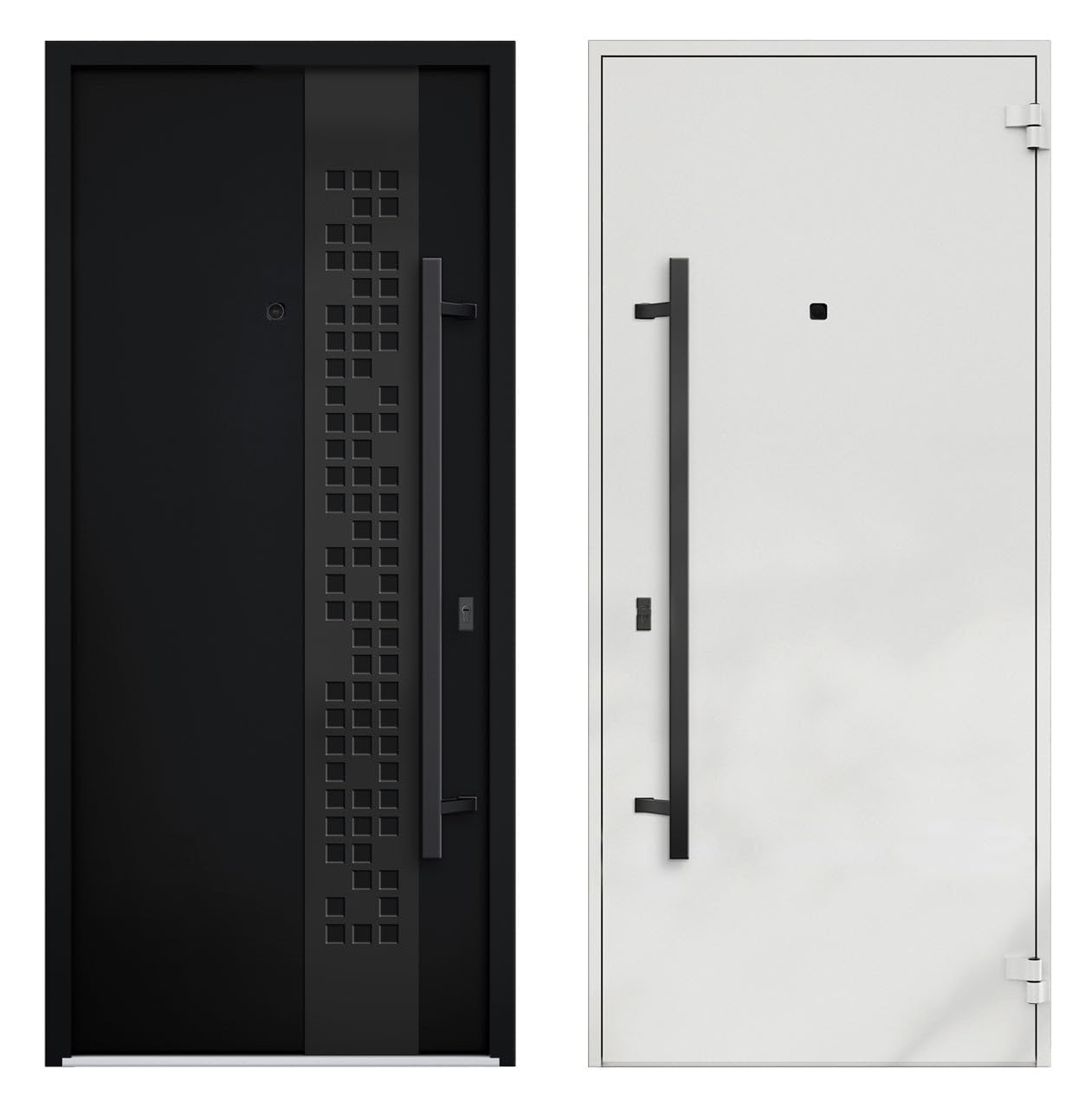 VDOMDOORS Front Exterior Prehung Steel Door/Deux 6078 Black Enamel/Top Exterior Window Sidelite/Entry Metal Modern Painted W36 x H80+16" Left Hand Inswing