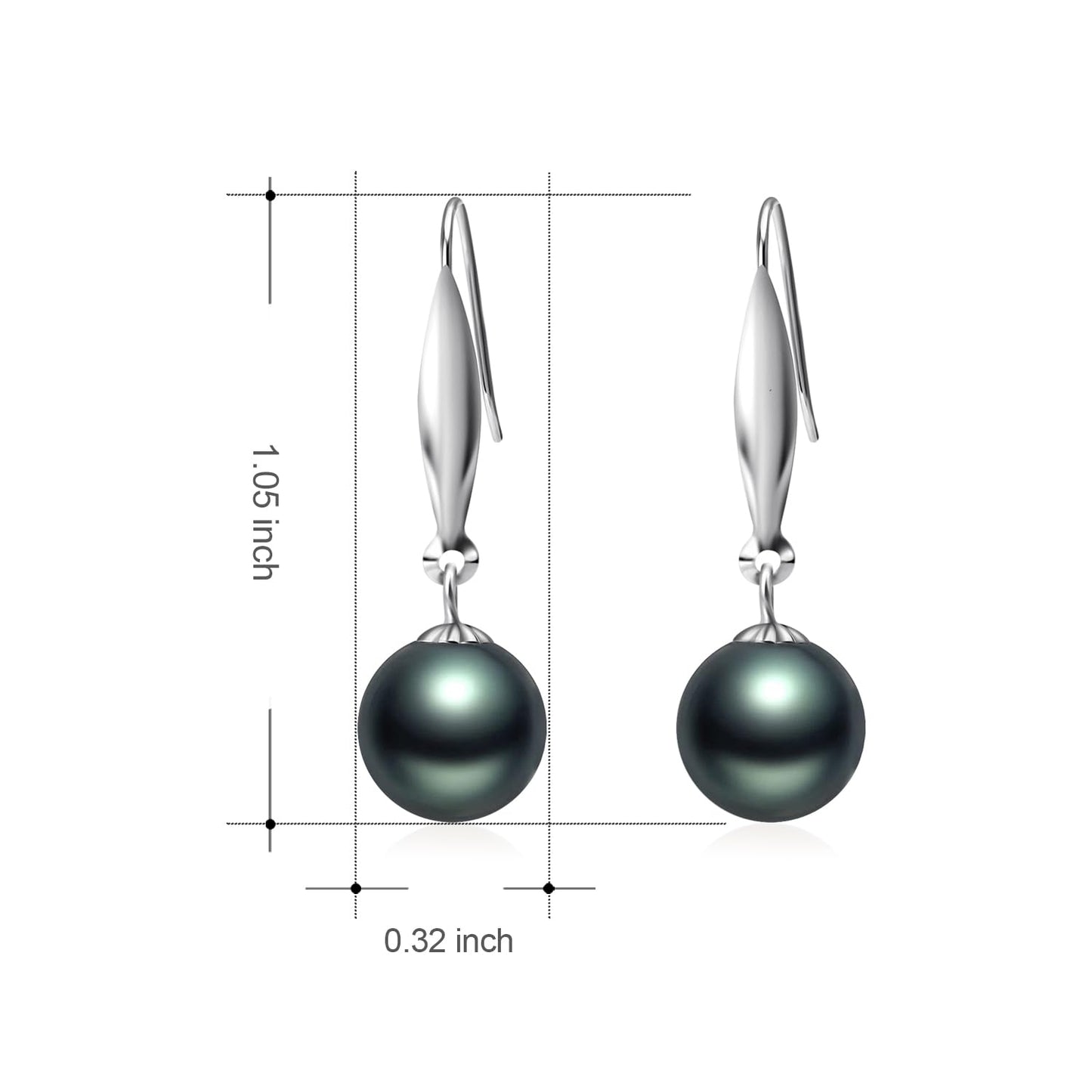 14k White Gold Diamond and Dyed Black pearl Necklace + 18k Earrings Set