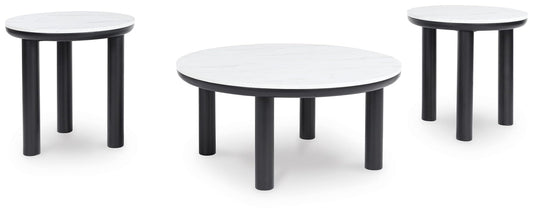 Signature Design by Ashley Xandrum Casual Faux Marble Occasional Table Set, Set of 3, Black & White