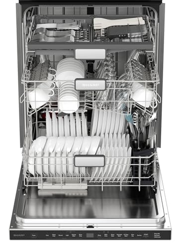Sharp SDW6726MS 24-inch Stainless Steel Dishwasher, 47 dB Library Quiet, Third Rack, Power Wash Sprayer, 12 Place Settings,