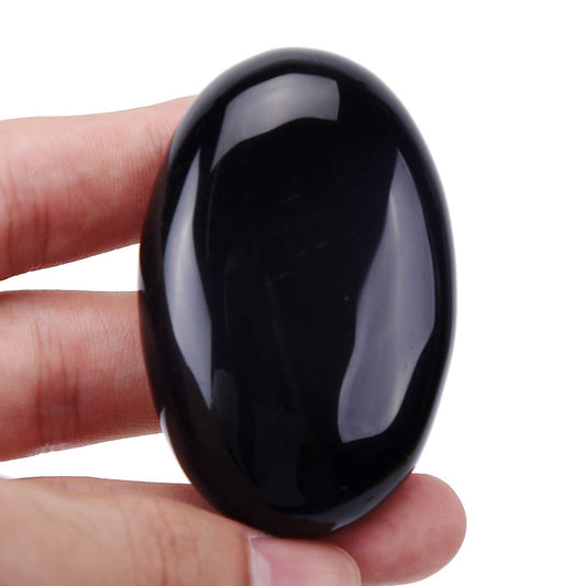Loveliome Natural Black Obsidian Oval Polished Worry Stones, Healing Crystal Indoor Fountain Stones Massage Energy Anxiety Relief Items