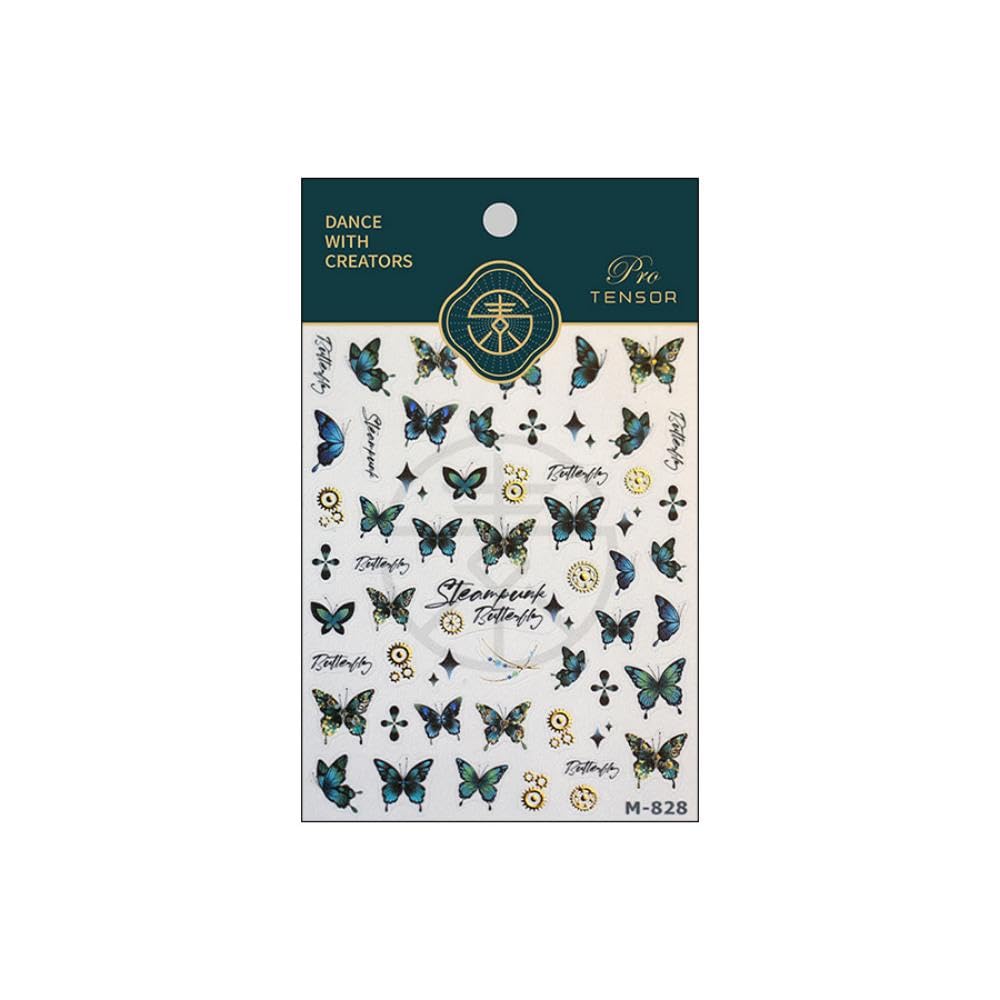 Green Butterfly Nail Stickers 5D Embossed Flower Nail Art Stickers Starlight Nail Decals 3D Self-Adhesive Spring Nail Supplies Summer Nails Decoration Accessories for Women Girls Manicure 1 Sheet