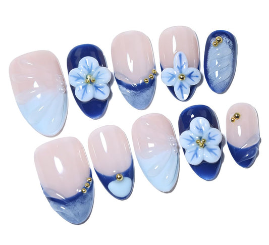 10PCS Luxury Handmade Press On Nails Nude Gradient Cat's Eye with Pearl Bow & Sparkling Rhinestones for Wedding & Party Reusable Almond Fake Nails Design Gift For Women and Girls (251210, S)