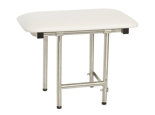 Seachrome 22" x 15" White Padded Cushion Folding Wall Mount Bench Shower Seat with Legs, ADA Compliant