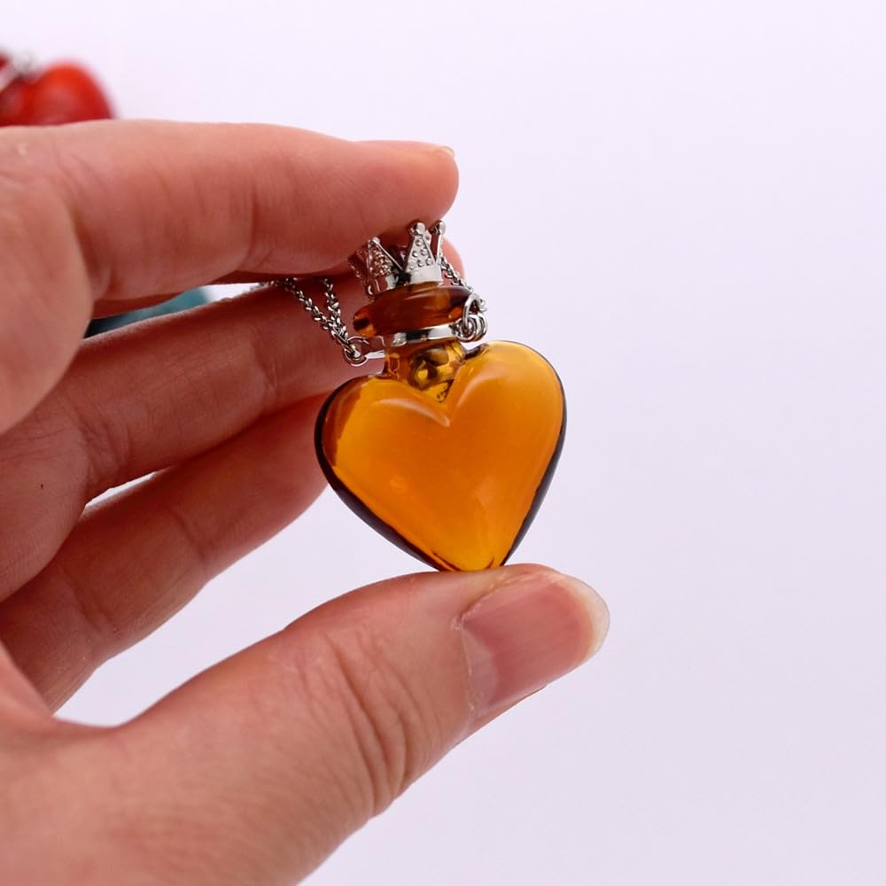 Glaze Glass Heart-Shaped Refillable Essential Oil Necklace Pendant - Aromatherapy Perfume Diffuser Pendant with Stainless Steel Chain (Blackish Green)