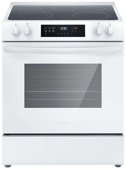 Frigidaire 30" Electric Range, 5.3 Cu. Ft. Oven, 5 Smoothtop Elements, EvenTemp & SpaceWise Elements, Steam Clean, White