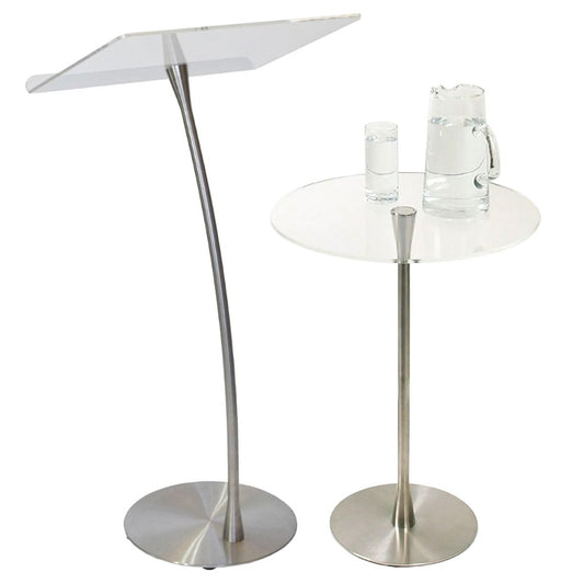 Arc 1 Stainless Steel and Acrylic Podium, Pulpit or Lectern with Side Table - Kingdom by Procson