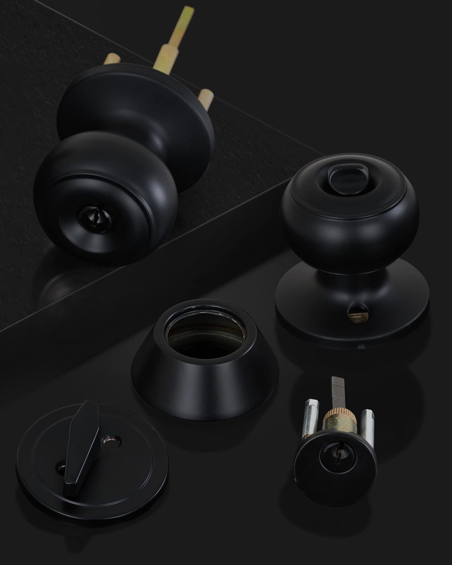 Lanwandeng （4 Sets） All Keyed Alike Entry Door Knobs and Single Cylinder Deadbolt Lock Combo Set, Security for Entrance and Front Door with Flat Ball Classic Matte Black Finish