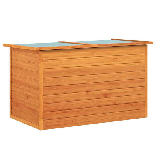 Drillkyn Brown Fir Wood Storage Box with Lid Roof Outdoor Chest for Backyard Patio Yard Storage 49.6 x 28.3 x 28.3 in Durable Outdoor Toy Bin Camping Storage Box