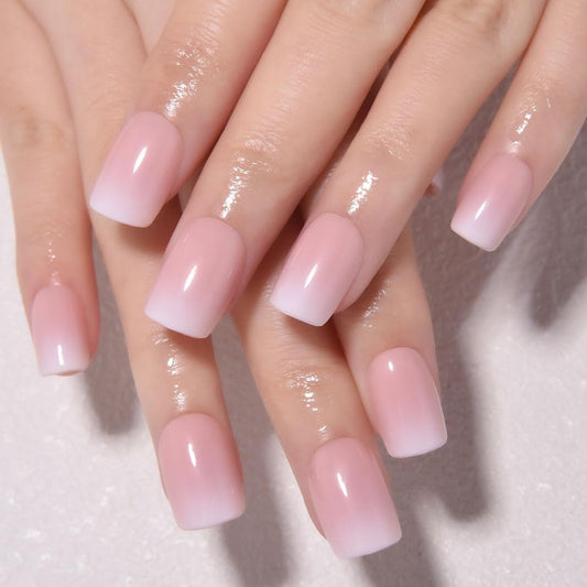 XZMeiLun Pink Brown and White Ombre Press on Nails, Short Square Acrylic Fake Nails Design, Natural Reusable Nails Kit for Women DIY False Nail Art Decoration Gift, Salon Quality Reusable