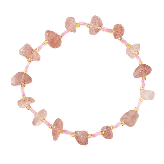 SHINUS BOHO Healing Natural Crystal Beaded Stretch Bracelet for Women,Handmade Boho Irregular Strawberry Quartz Energy Stones Growth Love Bracelet Summer Beach Fashion Jewelry Gift Friendship