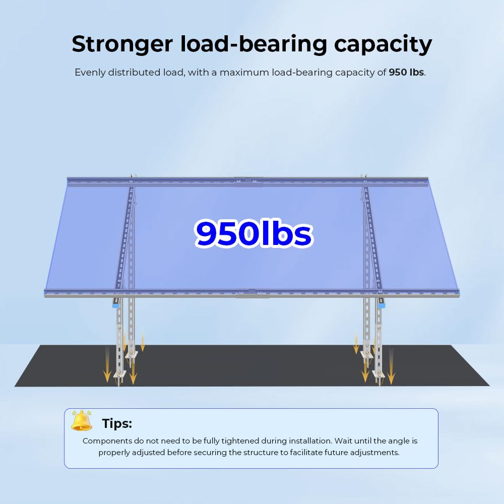 SUNGOLDPOWER Solar Panel Mount Brackets,Modular&Expandable,Heavy Duty&Adjustable,Big Enough for 2PCS 300W/400W/450W/500W/550W/590W Solar Panels at Backyard,Lawn,Parking Lot,Campsite