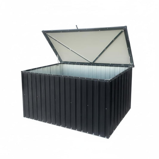 215 Gallon Outdoor Storage Box, Metal Deck Box with Waterproof UV-Resistant and Hydraulic Rod Design for Poolside, Patio, Backyard (Medium)