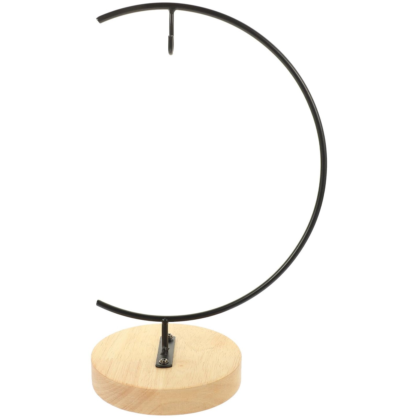 OSALADI Glass Flowerpot Desktop Stand with Wooden Base, Moon-shaped Iron Terrarium Hanging Bracket for Indoor Plant Display and Ornament Holder