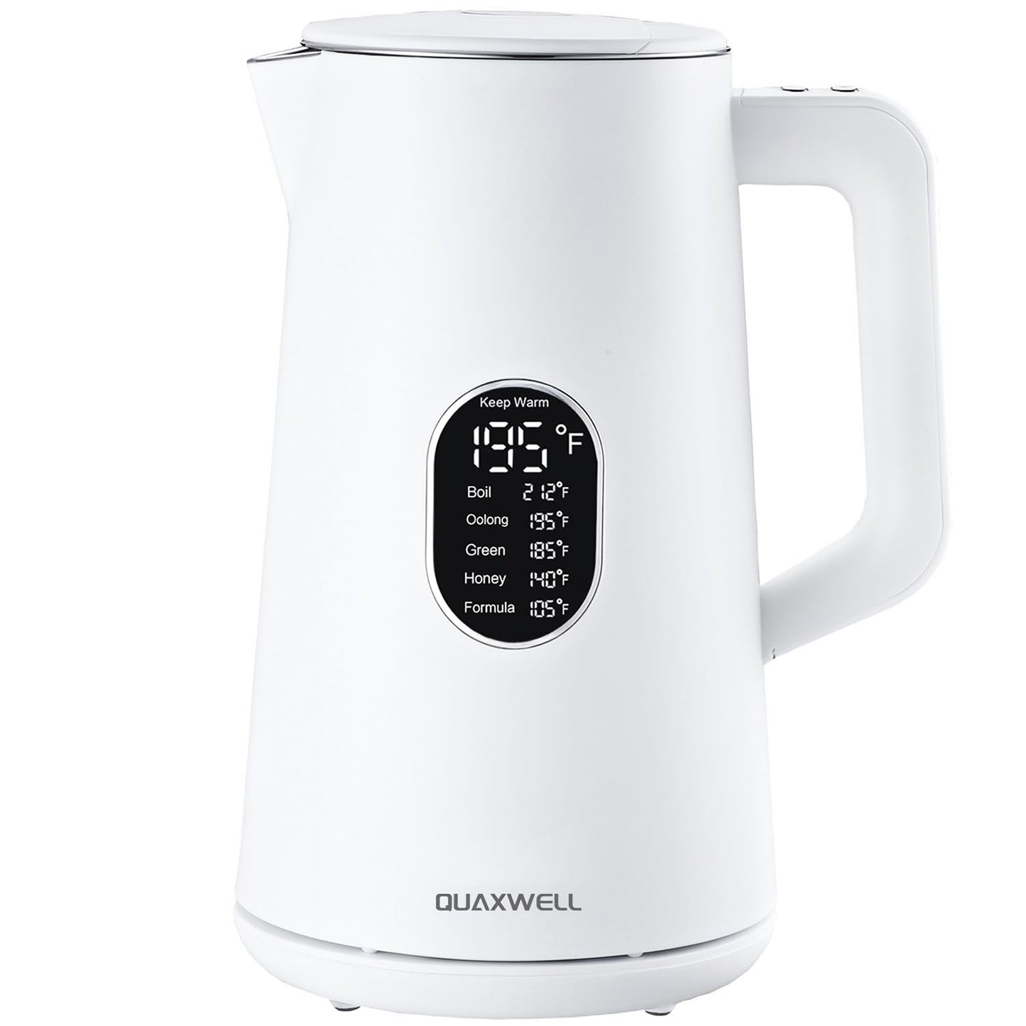 QUAXWELL Electric Kettle, 1.5L Stainless Steel, Double Wall Cool Touch Teapot, Fast Boil,5 Temperature Control, LED Display, Auto Shut-Off, BPA-Free,Keep Warm Function, Ideal for Tea & Coffee,White