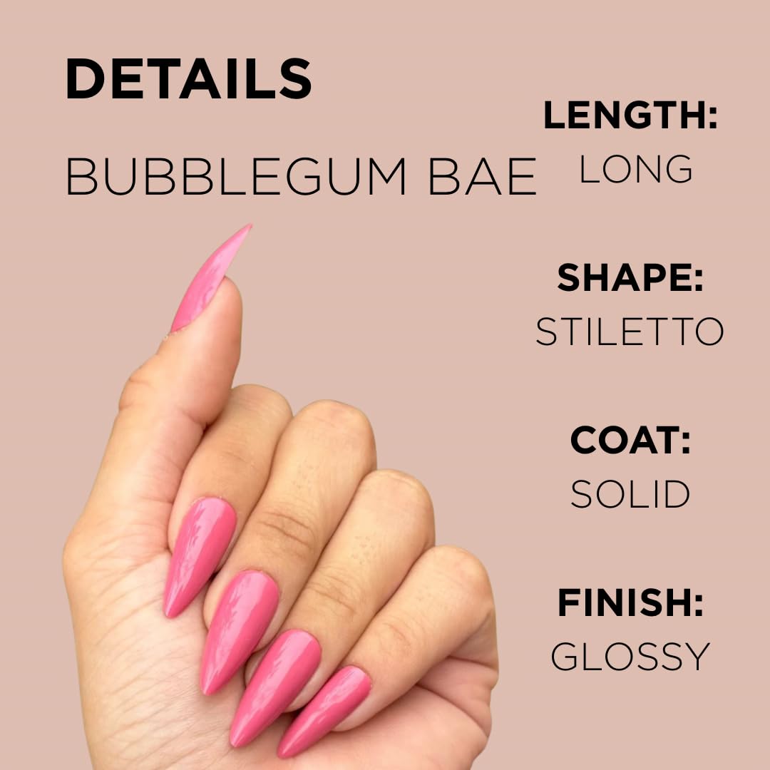 BUBBLEGUM BAE Press-On Nails by Lavaa Beauty | Long Stiletto | Pink Glossy Stiletto Nails