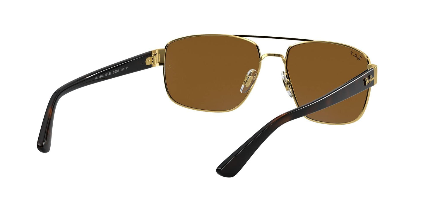Ray-Ban Unisex RB3663 Metal Rectangular Sunglasses, Gold/Polarized B-15 Brown, 60 mm