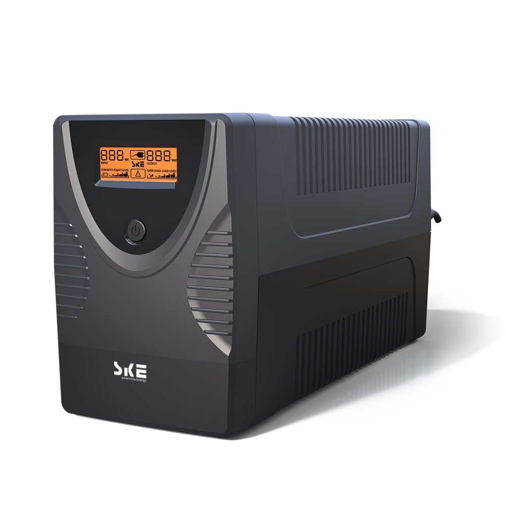 SKE SK425 850VA/480W UPS Battery Backup & Surge Protector - Uninterruptible Power Supply with LCD Display, AVR Voltage Regulation, 6 Outlets, Backup Power for PC, Router, NAS & Home Office