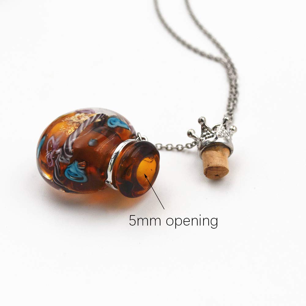Stainless Steel Colored Glass Pendant Necklace Diffuser Perfume Pendant Aromatherapy Charms (Pink)
