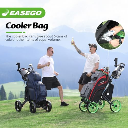EASEGO Golf Push Cart 4 Wheel : Golf Walking Carts with Phone Holder/Cup Holder/Umbrella Holder/Foot Brake/Cooler Basket 4 Wheel Superlite Golf Pull Cart All-Terrain Golf Caddy Carts(Lime Green)