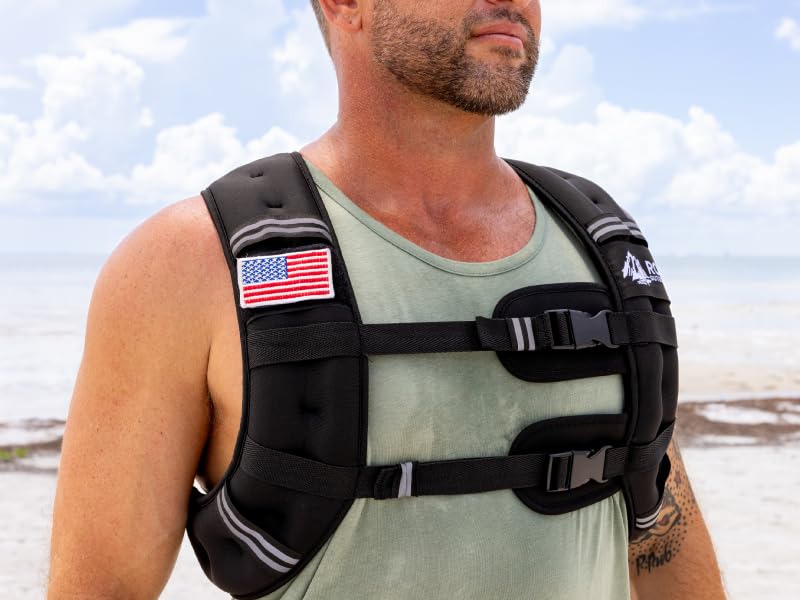 Roc Outdoors Weighted Vest W/ Rub-Free Technology for Woman and Men, 5lb/10lb/15lb/20lb/30lb Weight Vest with Reflective Stripe for Workout, Strength Training, Running, Walking, Fitness, Weight Training, Weight Loss, Weightlifting (Black, 30lb)