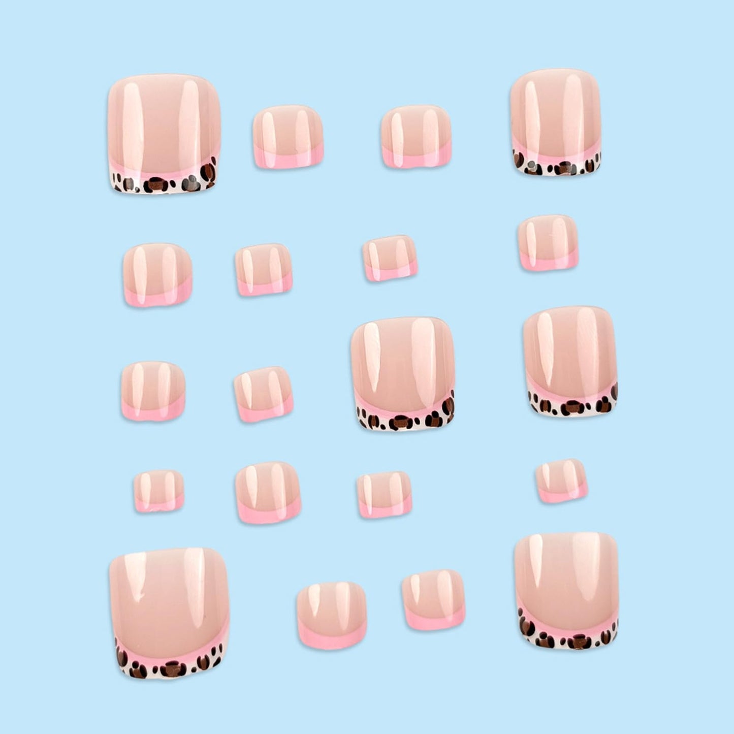 24Pcs Leopard Print French Tip Press on Toenails Short Fake Toe Nails Summer Toenail Press ons Full Cover Nude Acrylic False Toenails Pink French Glue on Toe Nails for Women Pedicure