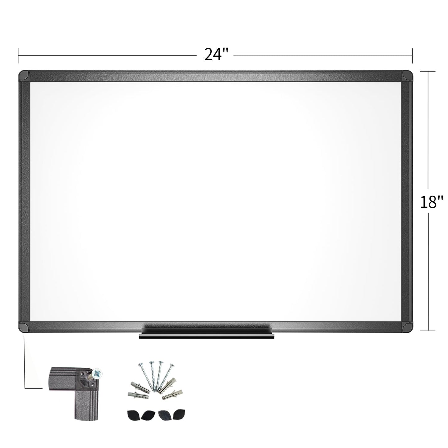 VIZ-PRO Magnetic Whiteboard/Dry Erase Board with Black Aluminium Frame, 24 X 18 Inches, Includes 1 Eraser & 2 Markers & 4 Magnets