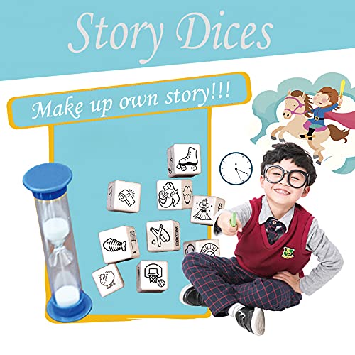 Mbarbs Story Cubes 9 Storytelling Dice Game Bundle 1 min Hourglass Sandglass Creative Telling Game for Kids and Adults - A Happy Trip and Oral Language Dice 54 Images Unlimited Stories