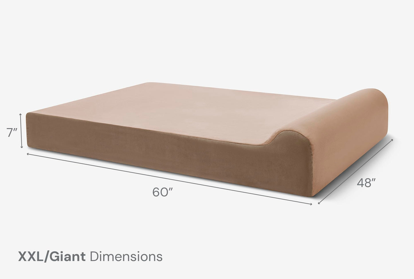 Barker Beds Giant Orthopedic Dog Bed - 7" Pillow Top with Headrest - 100-300 lbs - Memory Foam for Joint Pain & Arthritis - Vet Recommended, Washable - Made in USA - 60"x48"x7" - Khaki