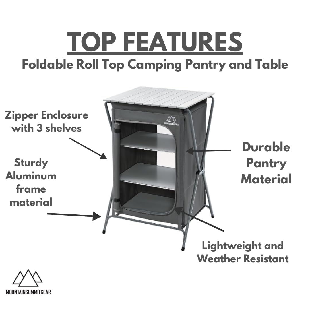 MOUNTAIN SUMMIT GEAR Foldable Roll Top Camping Pantry and Table, Made by Caddis Sports