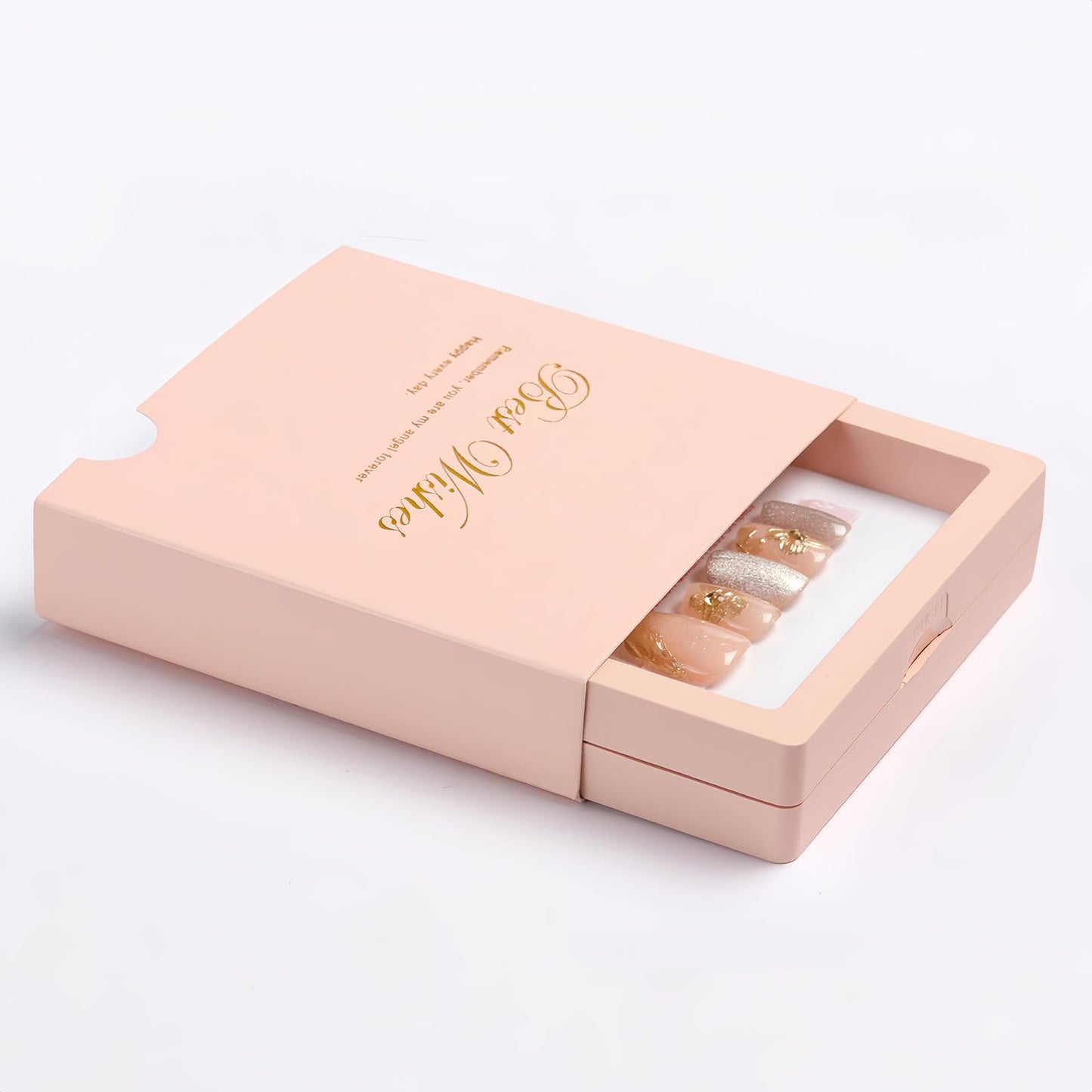 CHARMARK Press on Nails Handmade Gel Manicure, Unique Exquisite for Daily, Party, Bridal Decorations Nail Kit, 16Pcs Reusable Well Made Glue/Stick on Nail (04.Golden flower, M-suit for 70% people)
