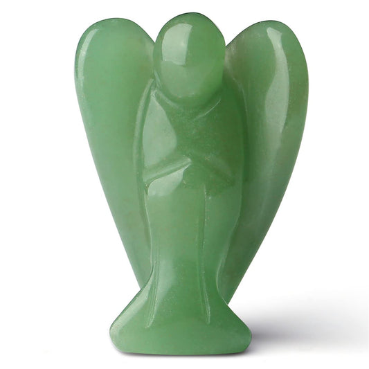 YATOJUZI 2" Green Aventurine Angel Decor Healing Crystals Polished Natural Stone Sculpture Statue Hand Carved Cute Figurines Energy Reiki Home Room Office Desk Decoration Guardian Gifts for Women Men