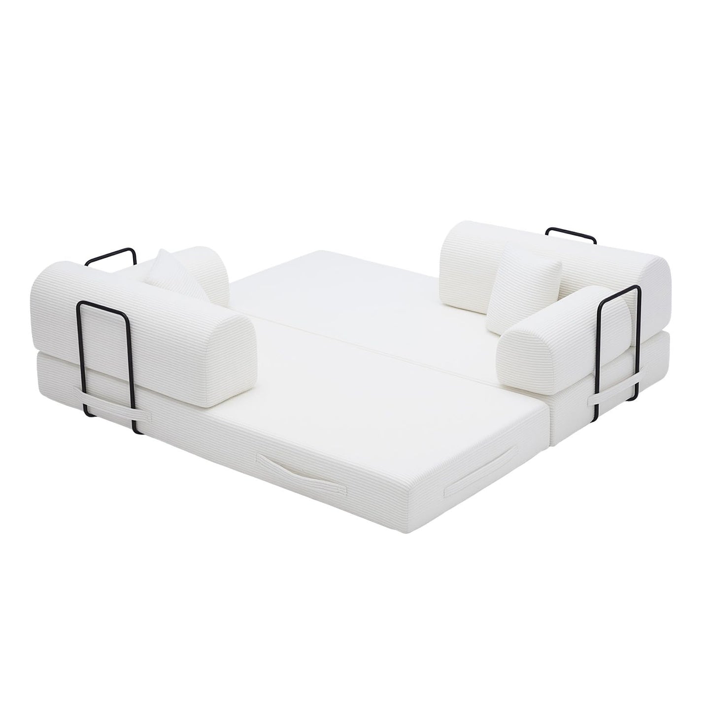 KEIKI Convertible Sleeper Sofa Bed Folding Lounge Design with Cylindrical Pillow, Corduroy Upholstered Mattress Couch, Fixed Shape Frame for Living Room Bedroom Relaxing and Resting Use
