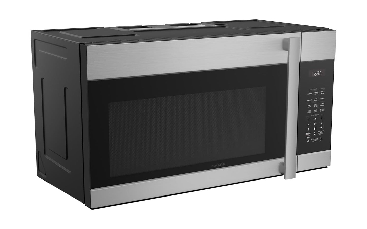 SHARP SMO1754JS Over the Range Microwave Oven with 13.6" Carousel Turntable, 30-inch, 1.7 Cubic Feet, 1,000 Watt, 300CFM Fan, Sensor Cooking, Edge to Edge Black Glass with Stainless